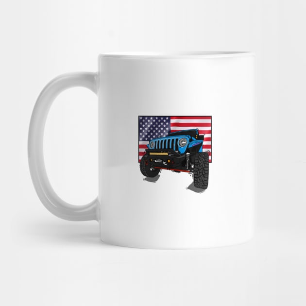 Jeep with American Flag - Light Blue Essential by 4x4 Sketch